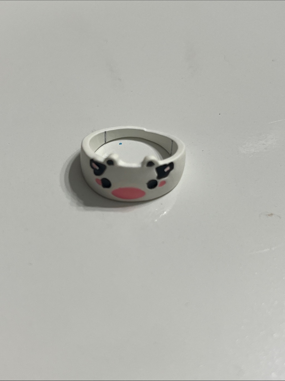 Cute White Cow Face Kids Ring with Pink Accent